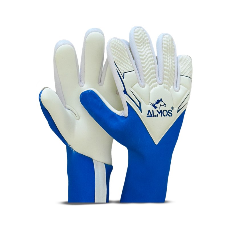 Almos Football Max Gel Goalkeeper Gloves – Blue & White | Sizes 7, 8, 9