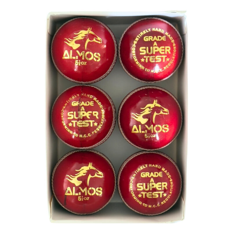 Almos Sports Cricket Hard Ball Red - Pack of 6 Premium Leather Ball